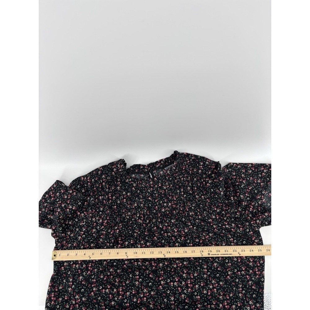 Bloom‎ Chic Shirt Black Floral Flowy Sleeves Ruched Women's Plus Size 18/20 - Picture 7 of 10